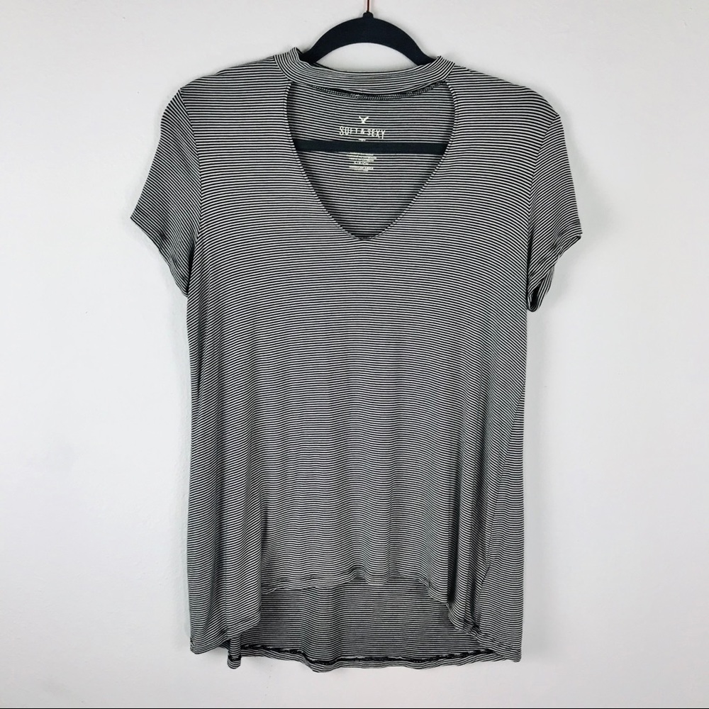 American Eagle Soft & Sexy Tee- Black/White Stripe